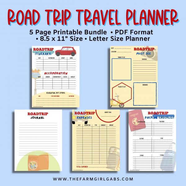 Ready to hit the road on a good old fashioned family vacation? This printable Family Road Trip Planner will help you plan an epic road trip. This 5-page vacation planner includes a budget worksheet, itinerary sheet, things to see and do, a travel journal, and a road trip check list.