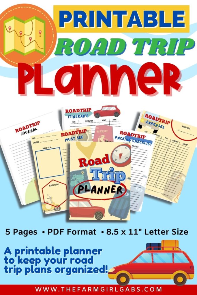 Ready to hit the road on a good old fashioned family vacation? This printable Family Road Trip Planner will help you plan an epic road trip. This 5-page vacation planner includes a budget worksheet, itinerary sheet, things to see and do, a travel journal, and a road trip check list.