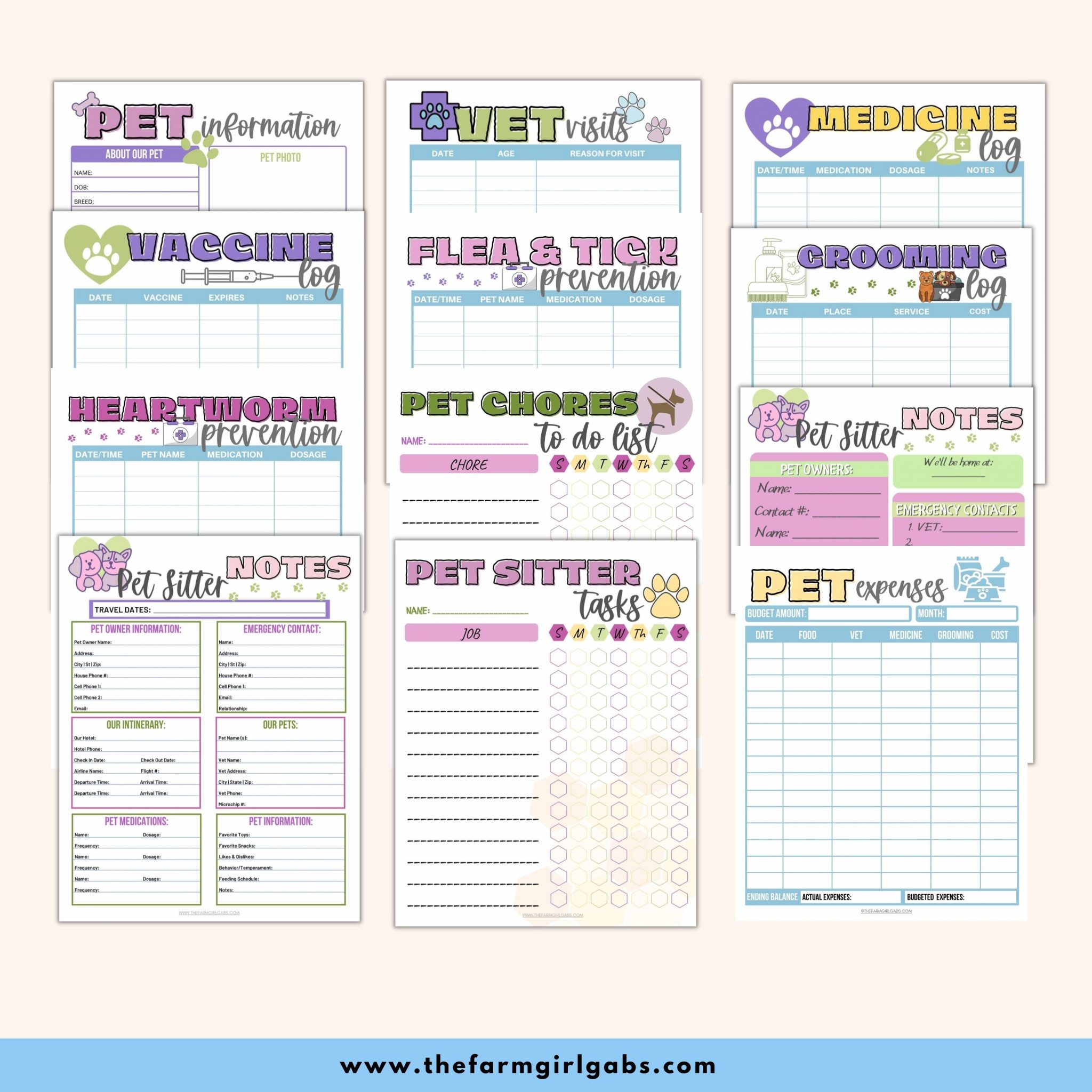 Pet Care Planner Farm Girl Designs